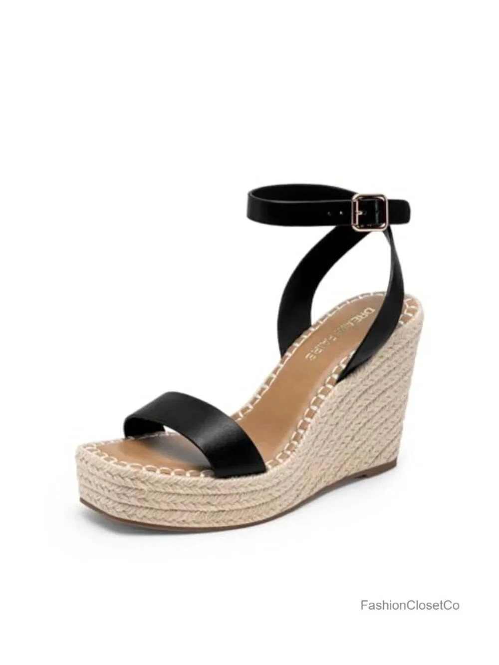 Open Toe Platform Sandals Adjustable Buckle Ankle Strap Espadrille Wooden